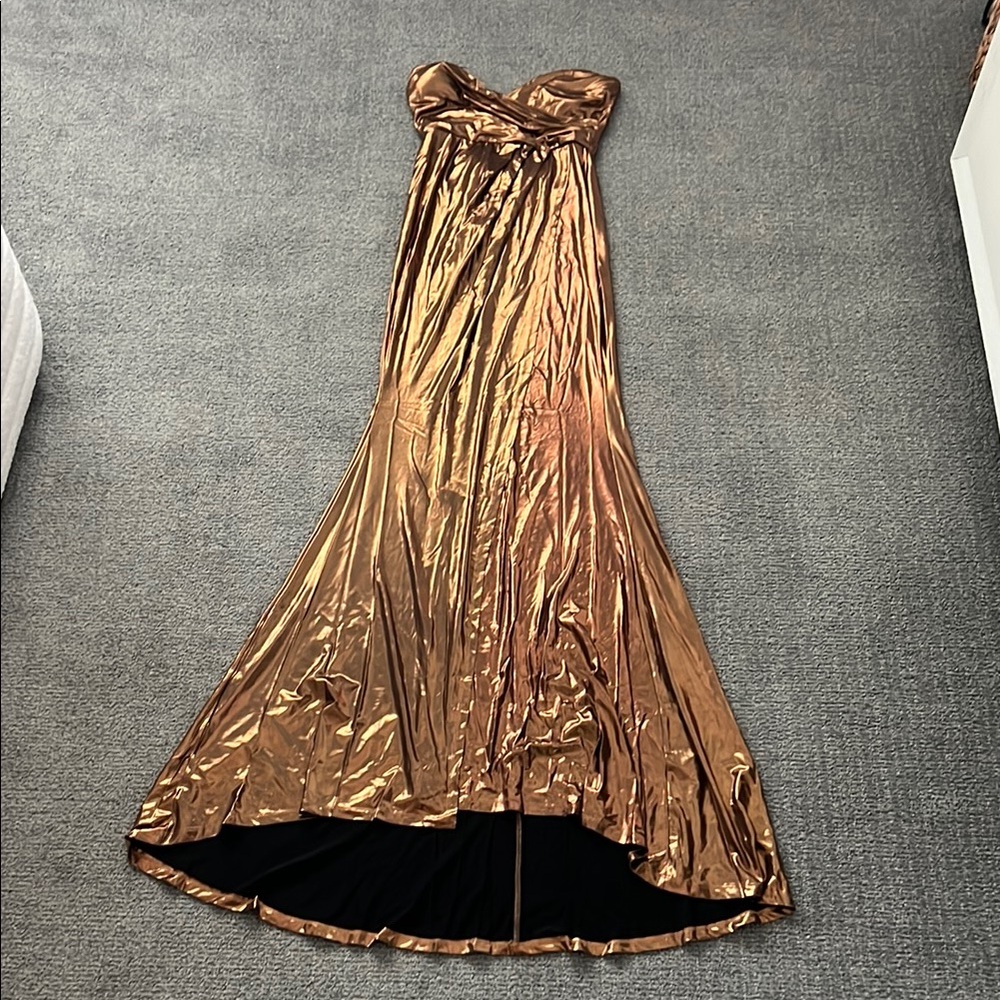 Elegant Metallic Bronze Strapless Dress
